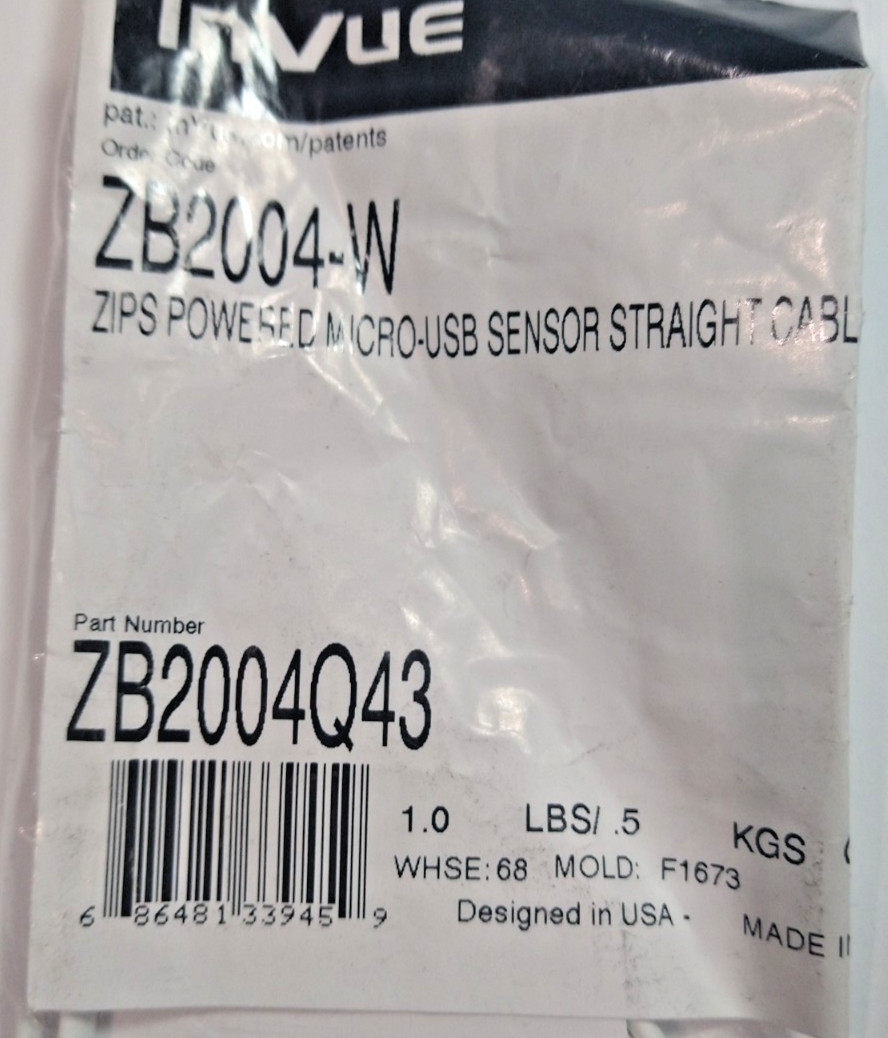 NEW InVue ZB2004-W  Zips Powered Micro-USB Sensor Straight Cable White ZB2004Q43