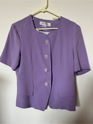 Aoshi Size L Vintage Purple Rose-Button Short SleeveBlazer, Sweetheart Neckline