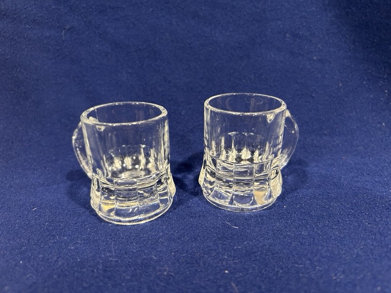 (2) Vintage Clear Glass Federal Shot Glass Mug W/Handle 2"H