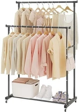 Clothing Garment Rack with Wheels Rolling Heavy Duty Capacity Collapsible