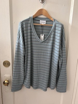 NWT Olive + Oak Gray Striped Long Sleeve Preppy V Neck T Shirt | XXL