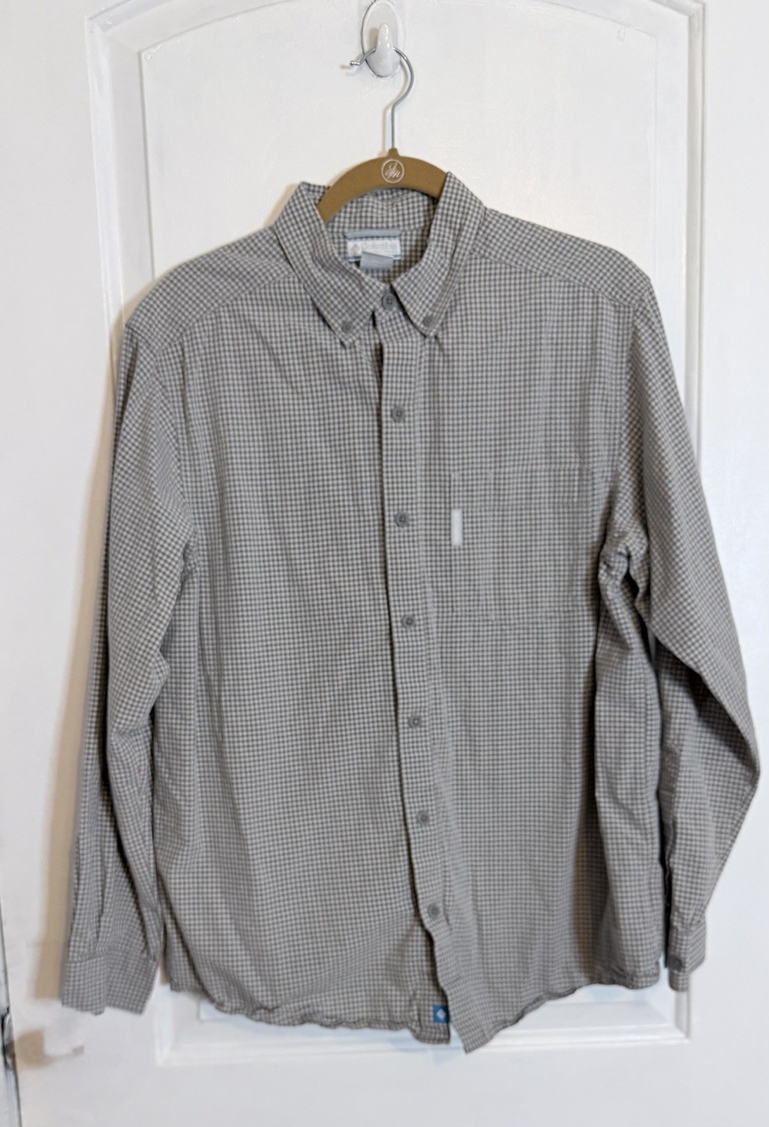 Men’s Columbia Button Down Medium Regular Gray Wh… - image 2