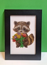 Diamond Art Painting RACOON Baby Animal 4"x6" Framed