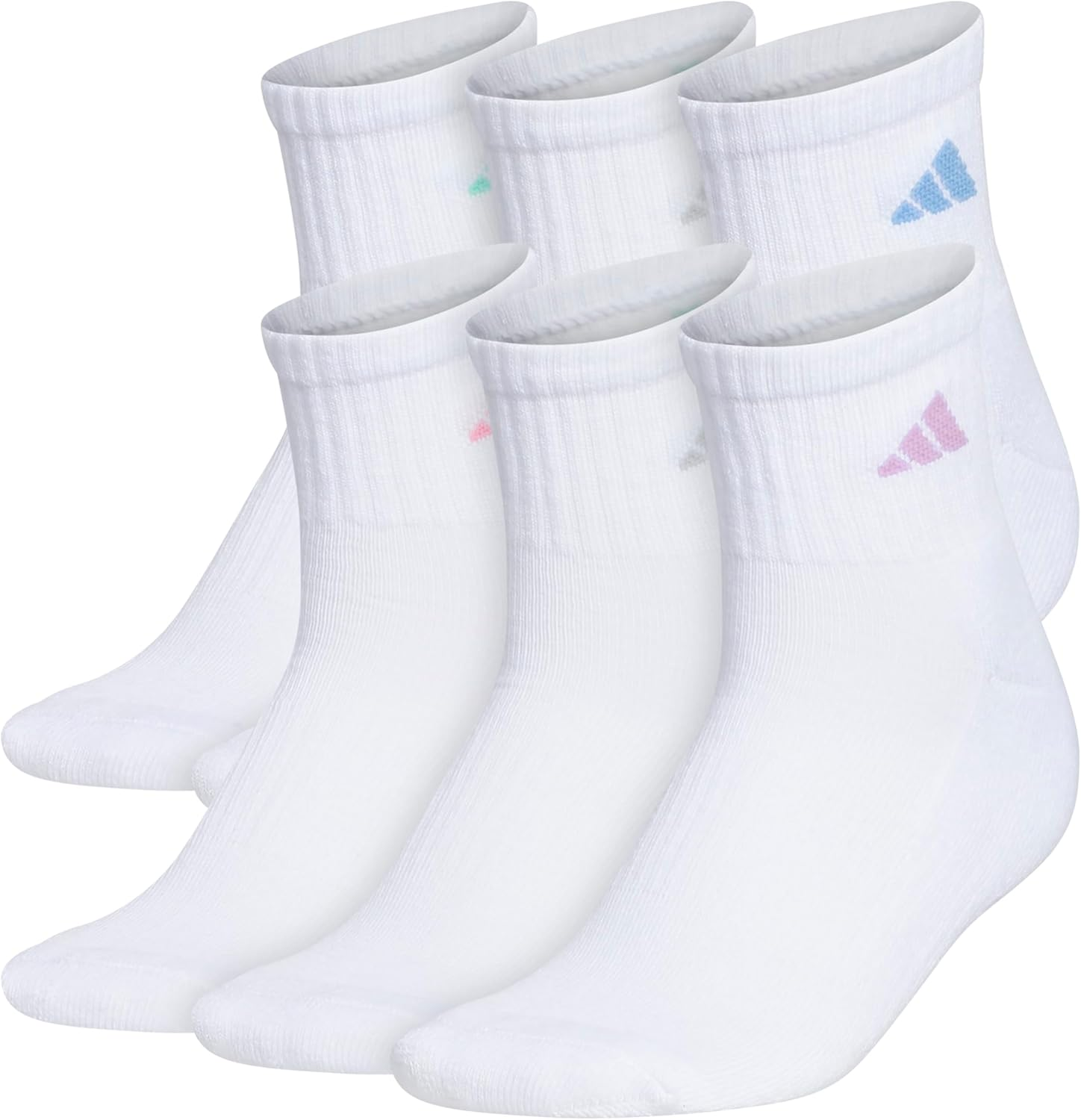 Adidas Women'S Athletic Cushioned Quarter Ankle Socks (6 Pairs) Durable & Comfor