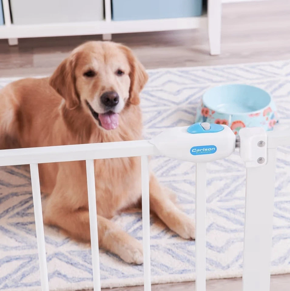 Carlson Extra Wide Metal Pet Gate with Small Door 36.5x30” White Pressure Mount - Image 4 of 4