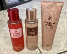 VICTORIA'S SECRET CHERRY DESIRE, VANILLA REBEL Fragrance Mists  Lotion Set Of 3