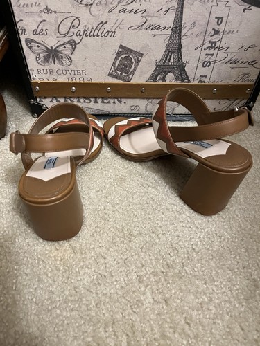 Prada Greca Slingback Block Heel Sandal Multi Color Leather Womens Size 41 - Picture 6 of 12