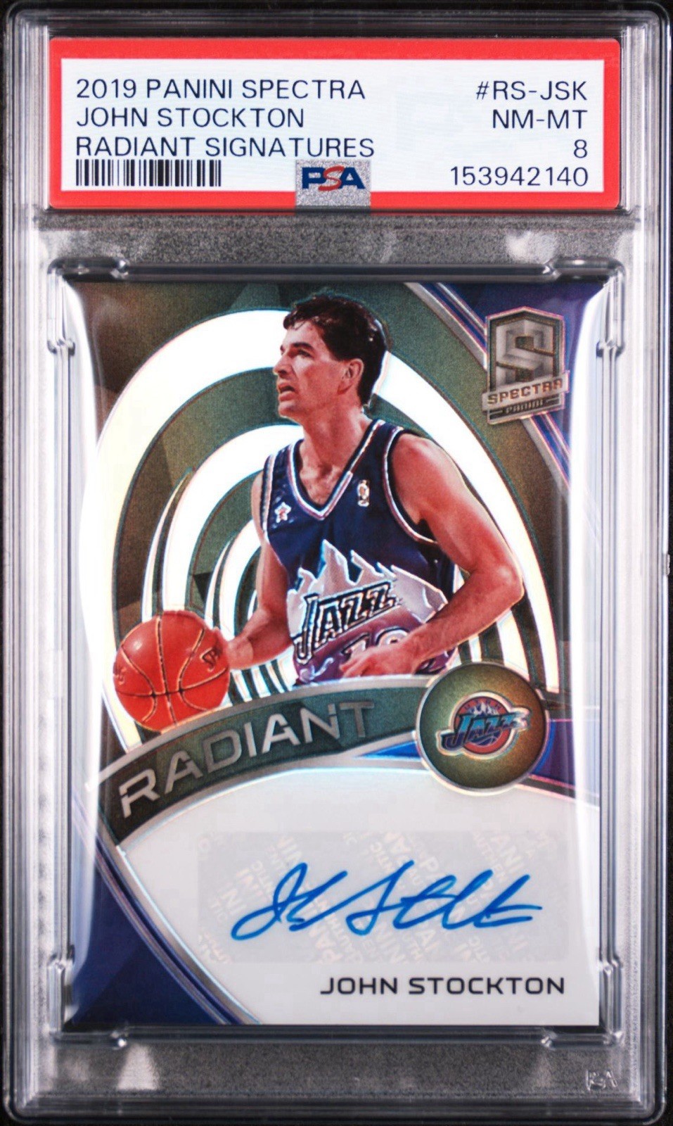 PSA 8 AUTO 2019 SPECTRA RADIANT SIGNATURES JOHN STOCKTON PRIZM /25 TOP POP 1 🔥