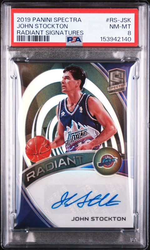 PSA 8 AUTO 2019 SPECTRA RADIANT SIGNATURES JOHN STOCKTON PRIZM /25 TOP POP 1 🔥