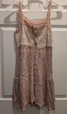 Pink Lace Fit & Flare Jacket Dress Sz S Sleeveless Button Front Scoop Neck
