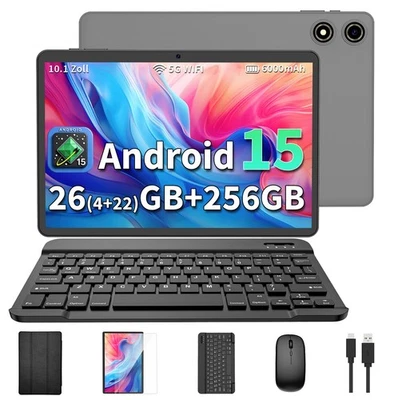 Tablette JJGJ 10,1 pouces Android 15, 26 Go RAM 256 Go de mémoire, 6000 mAh, ... - Photo 1/4