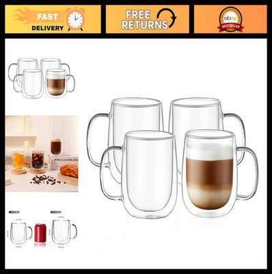 CNGLASS Large Double Wall Glass Coffee Mug 15.2oz,Clear Insulated Glass
