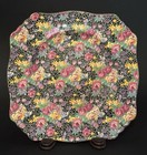 Royal Winton Grimwades Hazel Black Floral Chintz Square Lunch Plate 8 3/4”