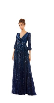 MAC DUGGALNavy Sequined Wrap Over 3/4 Sleeve Gown NWT Size 22 Midnight FAST SHIP