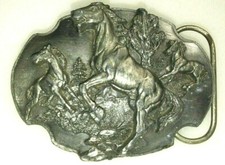 Siskiyou Wild Horses 3D Pewter Belt Buckle 1988