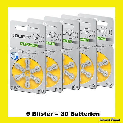 30 Stück Hörgerätebatterie PowerOne Typ 10 PR70 p10 HÖRGERÄTE BATTERIE