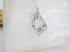 Sterling Silver 925 Natural Modern Diamond Infinity Pendant Necklace 18"