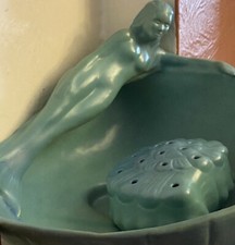 Large Vintage Van Briggle Pottery Mermaid 'Siren of the Sea' Bowl  Flower Frog