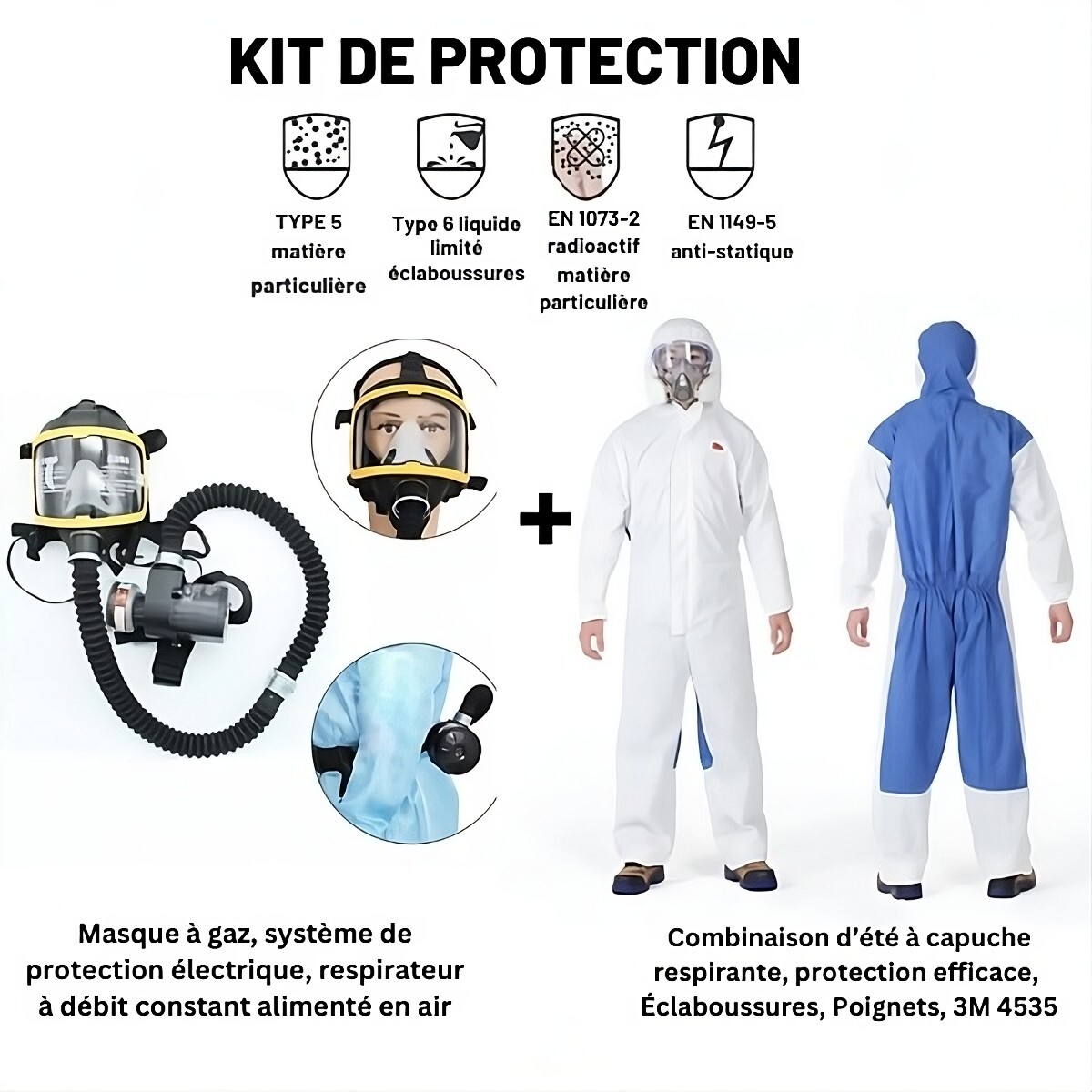 Masque à gaz intégral anti-buée contre les risques électriques et vapeurs - 4
