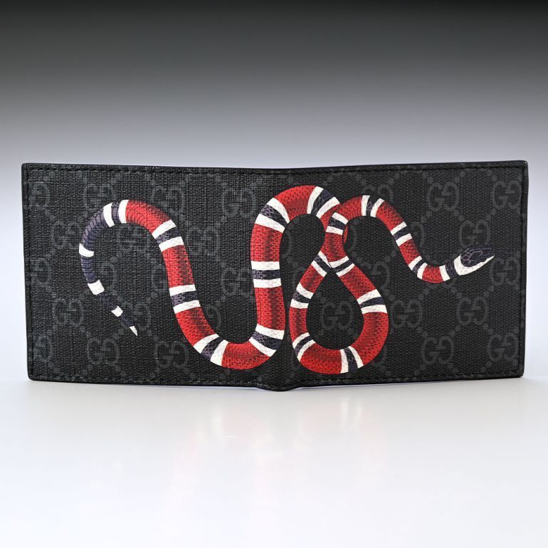 Gucci Bifold Wallet GG Supreme Kingsnake (4 Card Slots) Black in Canvas - US