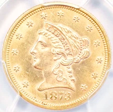 1873 Liberty Gold Quarter Eagle $2.50 Coin - PCGS Uncirculated Details (UNC MS)