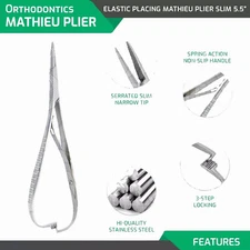 Slim Narrow Tip Mathieu Ligature Elastic Placing Plier 5.5 Ortho Plier German