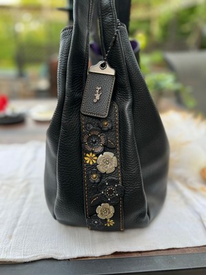 Coach 1941 Bandit Hobo 39 Tooled Tea Rose Shoulder Bag Black