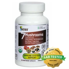 7 Mushroom Extract Supplement Complex 90 Capsules Pills Immune Support Organic