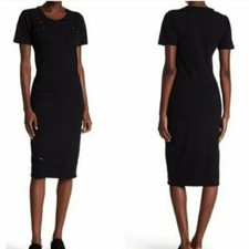 ABOUND Distressed Short Sleeve Midi Black Dress Size Small - FREE SHIPPING!