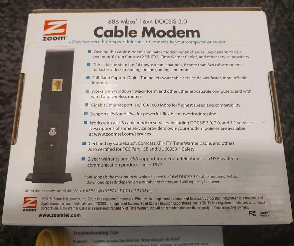 ZOOM Cable Modem Model 5370: 686 Mbps* 16x4 DOCSIS 3.0 Tested - Image 4 of 4