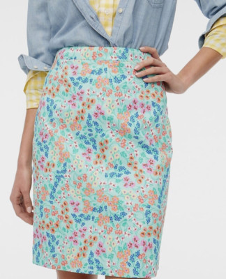 J Crew Floral Sateen Pencil Skirt Size 4 Fresh Spearmint Multicolored NWT $80