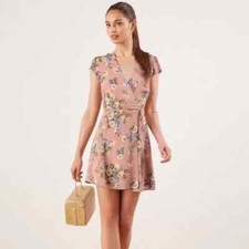 Reformation Dawn Pink Floral Short Wrap Mini Dress Irene Print Size XS