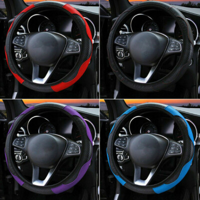 Car Steering Wheel Cover Carbon Fibre Anti-slip Protector PU Leather Accessories
