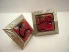 VINTAGE GROOVY MID-CENTURY MODERN CUFFLINKS SILVERTONE + RED FAUX MARBLE, LARGE! — photo 10