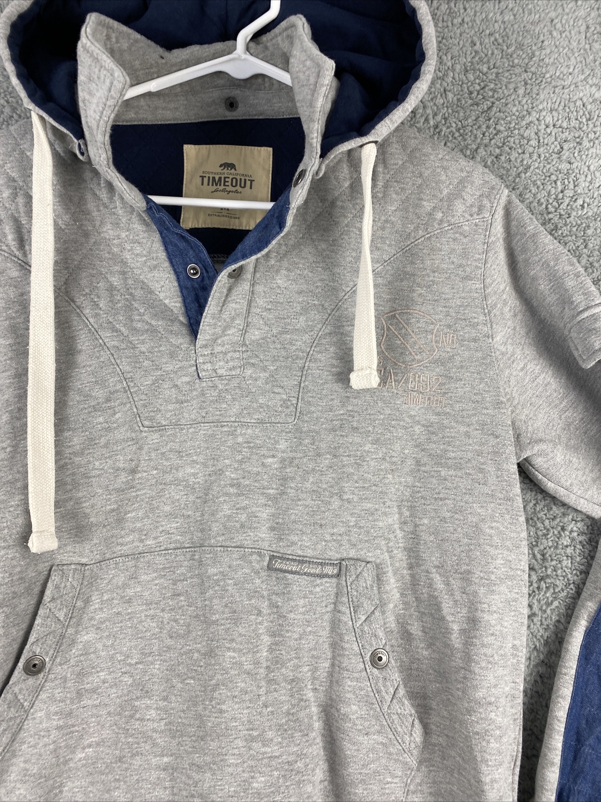 Timeout Mens Medium Gray Pullover Hooded Hoodie L… - image 2