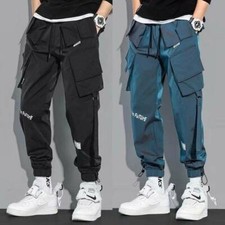 Men's Cargo Pants Pockets Hip Hop Jogging Trousers Casual Loose Streetwear New