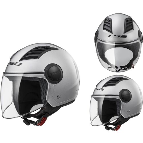 CASCO JET MOTO SCOOTER LS2 OF562 AIRFLOW SOLID SILVER LUCIDO VISIERA LUNGA  - Zdjęcie 1 z 1