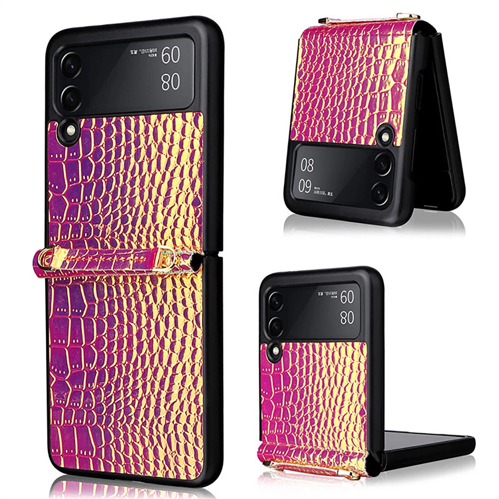 Phone Case Shell Hand Strap Protective Cover Leather Case for Samsung Z Flip 3