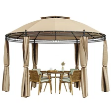 11.5' Outdoor Patio Round Dome Gazebo Canopy Shelter Double Roof Steel Brown