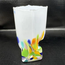 Atelier Beranek Art Glass Vase Czech Republic Hand Blown W Sticker Twisted Vase