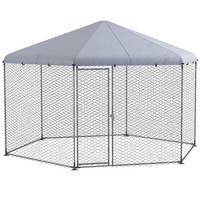 Freilaufgehege HüHnerstall 400 X 346 X 263 Cm Aus Stahl, Mit Abdeckung, Silber