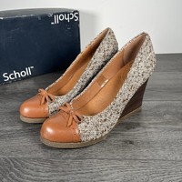 Dr Scholl Kisal Womens Wedge Heels Shoes Brown Leather & Tweed Size UK 6.5 EU 40