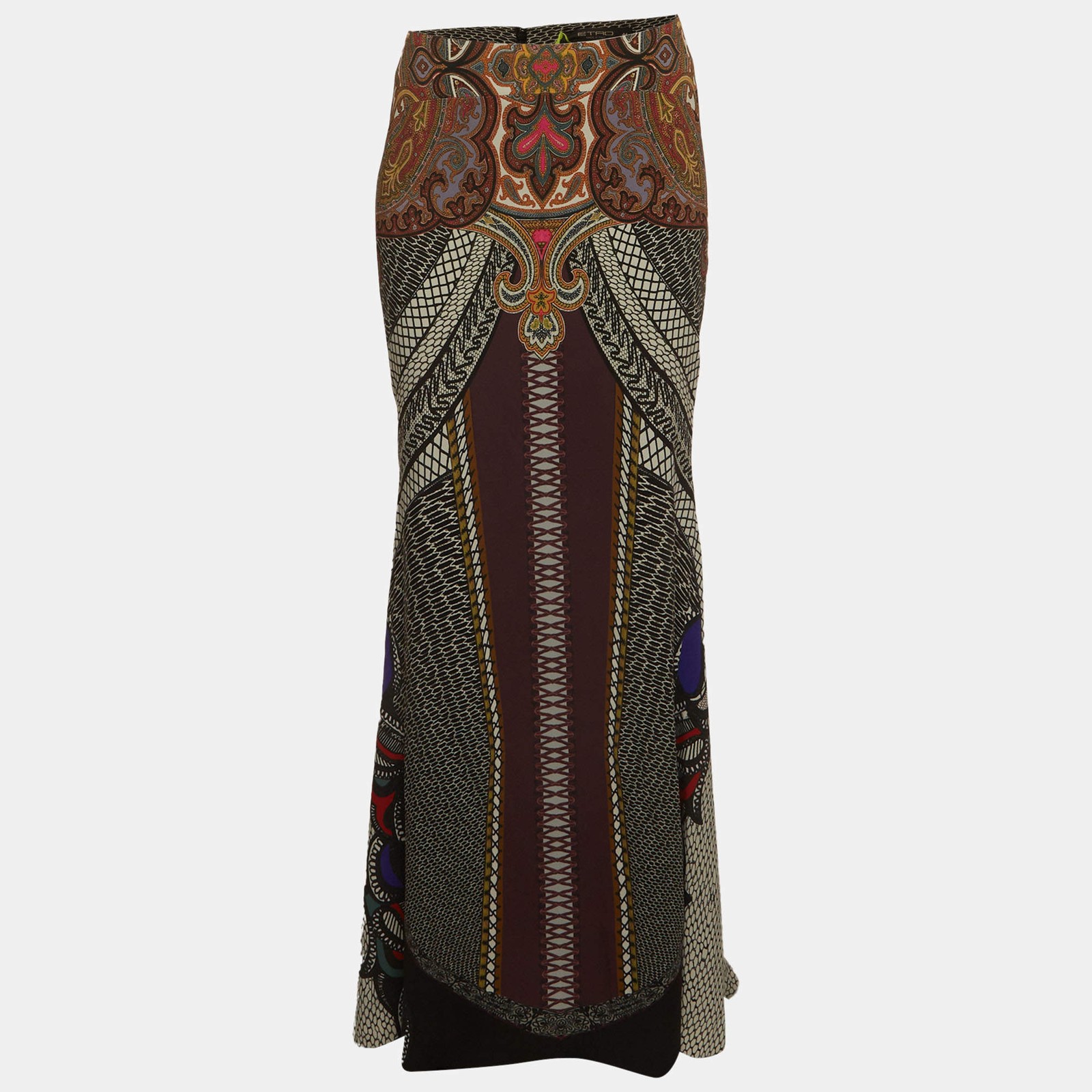 Etro Multicolour Printed Stretch Knit Flared Maxi Skirt M