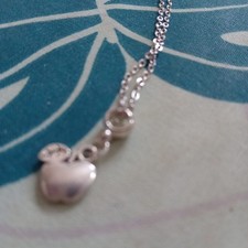 Silver Tone Heart Charm Pendant Necklace, Ball/Bead Chain, Metal, Love Theme