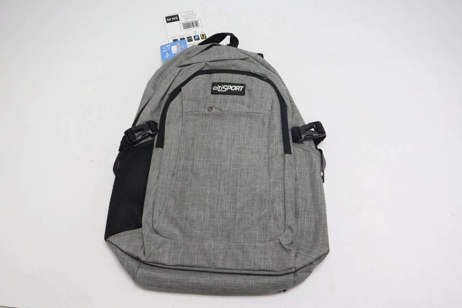 CitiSport 17" Backpack with USB Charging Port Grey Laptop Bag School Travel New