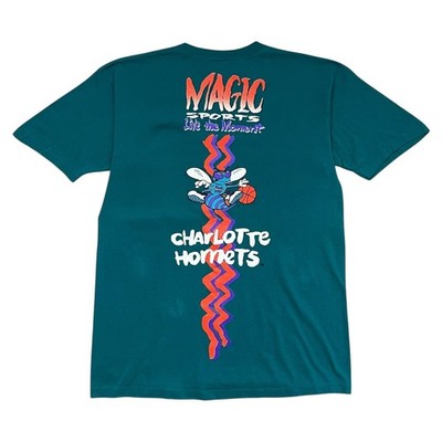 VTG 90s NBA CHARLOTTE HORNETS NEVER GIVE UP MAGIC JOHNSON T'S AOP