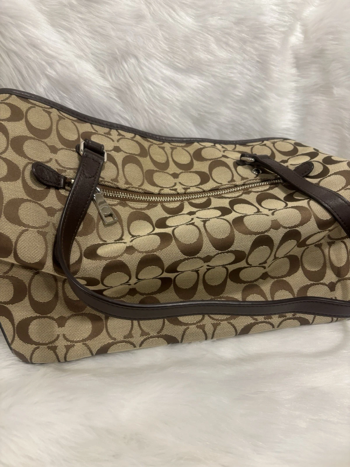 Borsa Coach in tela e pelle marrone a tracolla