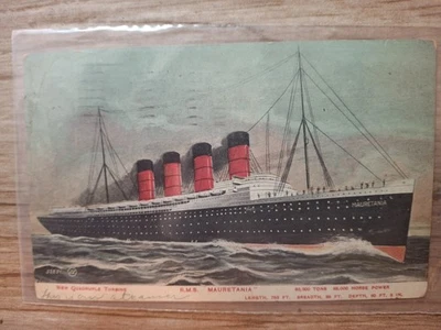 R.M.S Mauretania postcard 1907 dec - Image 1 of 2