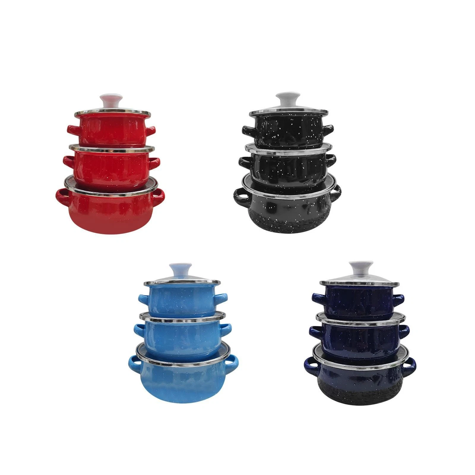 3x Enamel Pot Set Cooking Casserole Pot Kitchen Appliances Universal Portable