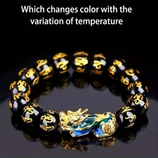 Unisex Feng Shui Good Luck Pixiu Dragon Pendant Tiger Eye Stone Wealth Bracelet